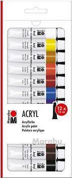 Marabu - Acrylic Paint Tube Set 12 Colours - 12 x 12ml