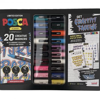 POSCA Limited Edition Graffiti Pack - 20 pens/markers with Guide sheets - 3 posca nib sizes