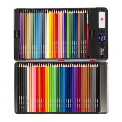 Bruynzeel Colouring & Drawing Tin Set - 70 pieces colouring pencils open