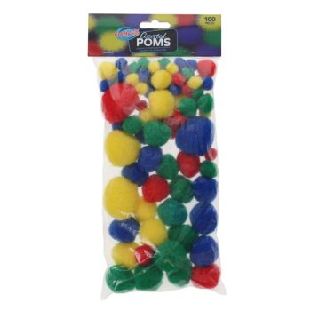 Pom Poms Primary Colours - Pack of 100 asst sizes